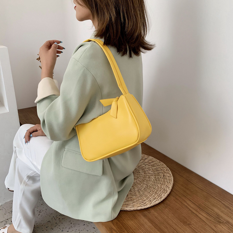 Soft PU Leather Women Purple Underarm Bag Retro Solid Color Ladies Baguette Handbags Fashion Design Girls Small Shoulder Bags