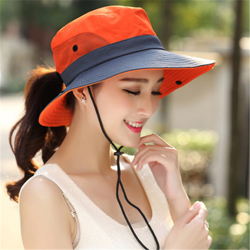 Summer Ponytail Hat for Women UV UPF Wide Brim Breathable Sun Hat Outdoor Hiking Fishing Bucket Waterproof Boonie Hat