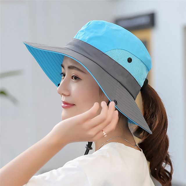 Summer Ponytail Hat for Women UV UPF Wide Brim Breathable Sun Hat Outdoor Hiking Fishing Bucket Waterproof Boonie Hat