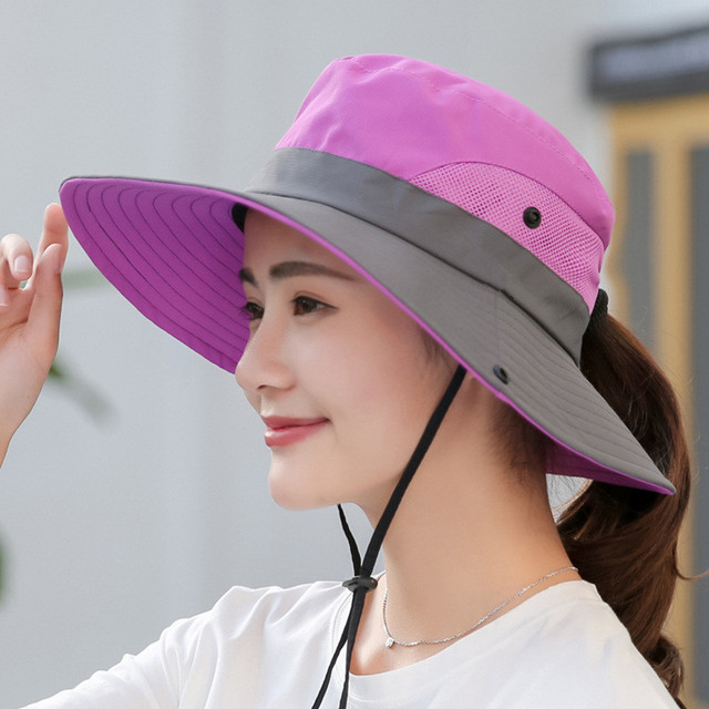 Summer Ponytail Hat for Women UV UPF Wide Brim Breathable Sun Hat Outdoor Hiking Fishing Bucket Waterproof Boonie Hat