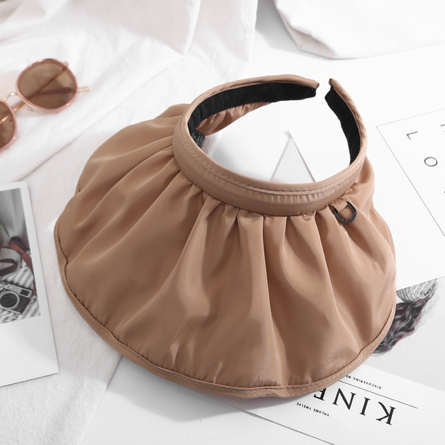 Portable Foldable Wide Large Brim Sun Hat Beach Hats For Women Empty Top Visors Cap Hair Accessories Dual-Use Headband Gorras