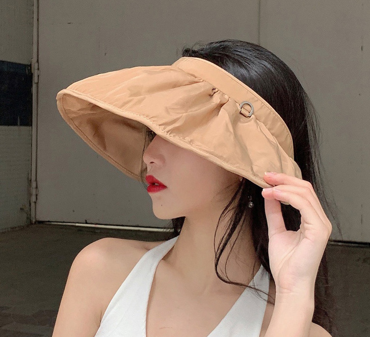 Portable Foldable Wide Large Brim Sun Hat Beach Hats For Women Empty Top Visors Cap Hair Accessories Dual-Use Headband Gorras