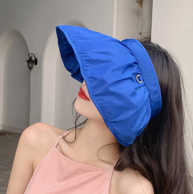 Portable Foldable Wide Large Brim Sun Hat Beach Hats For Women Empty Top Visors Cap Hair Accessories Dual-Use Headband Gorras