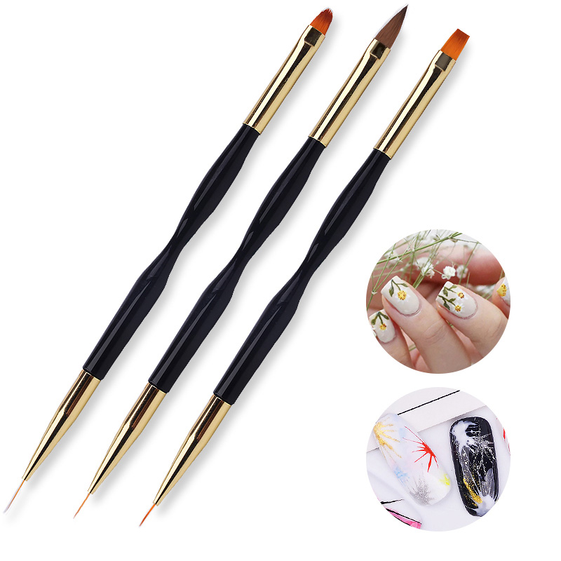 3Pc/set Double End Nail Line Brush Painting Drawing Pen Ultra-thin 3D Tips DIY UV Gel Flowers Design Nail Art  Salon Manicure Tools