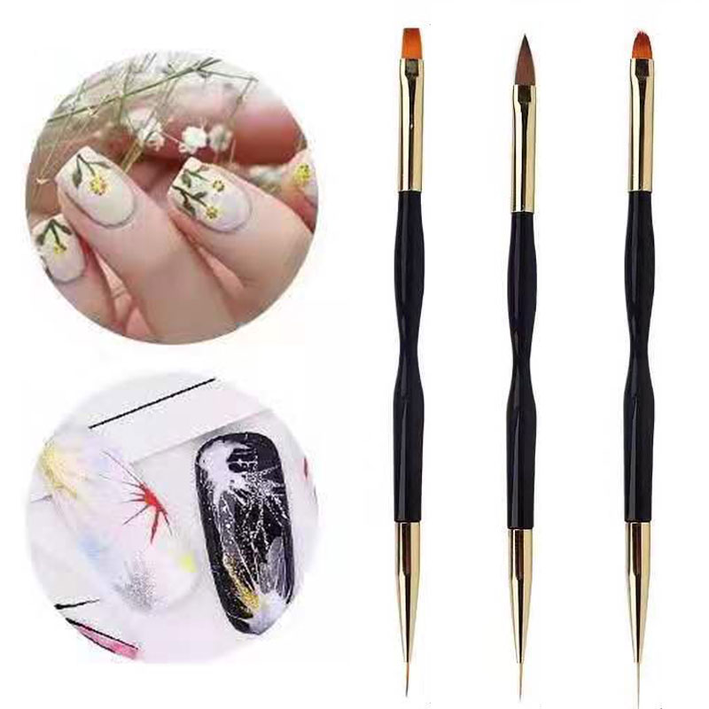 3Pc/set Double End Nail Line Brush Painting Drawing Pen Ultra-thin 3D Tips DIY UV Gel Flowers Design Nail Art  Salon Manicure Tools