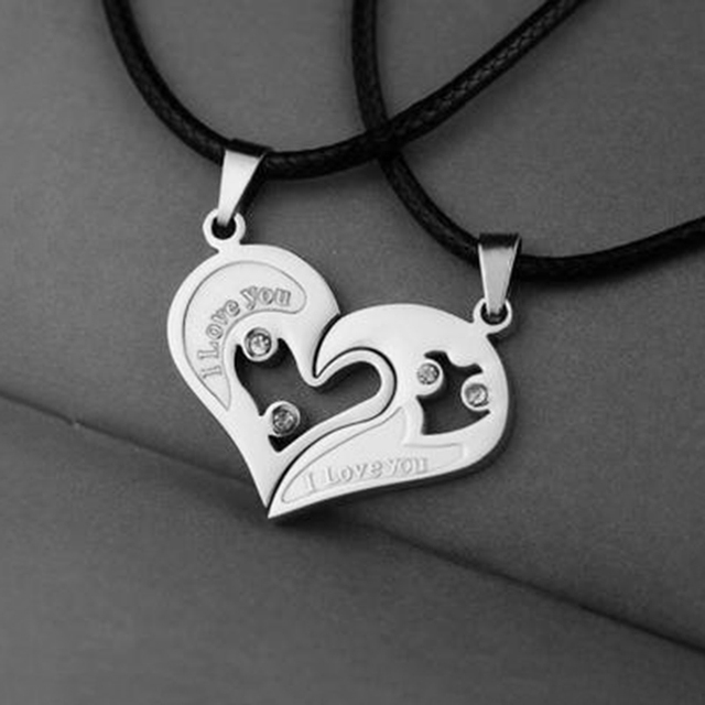 1 Pair Fashion Couple Necklace Jewelry Unisex Lovers Couples I Love You Pendant Necklace Jewelry Best Friends Valentine's Gift