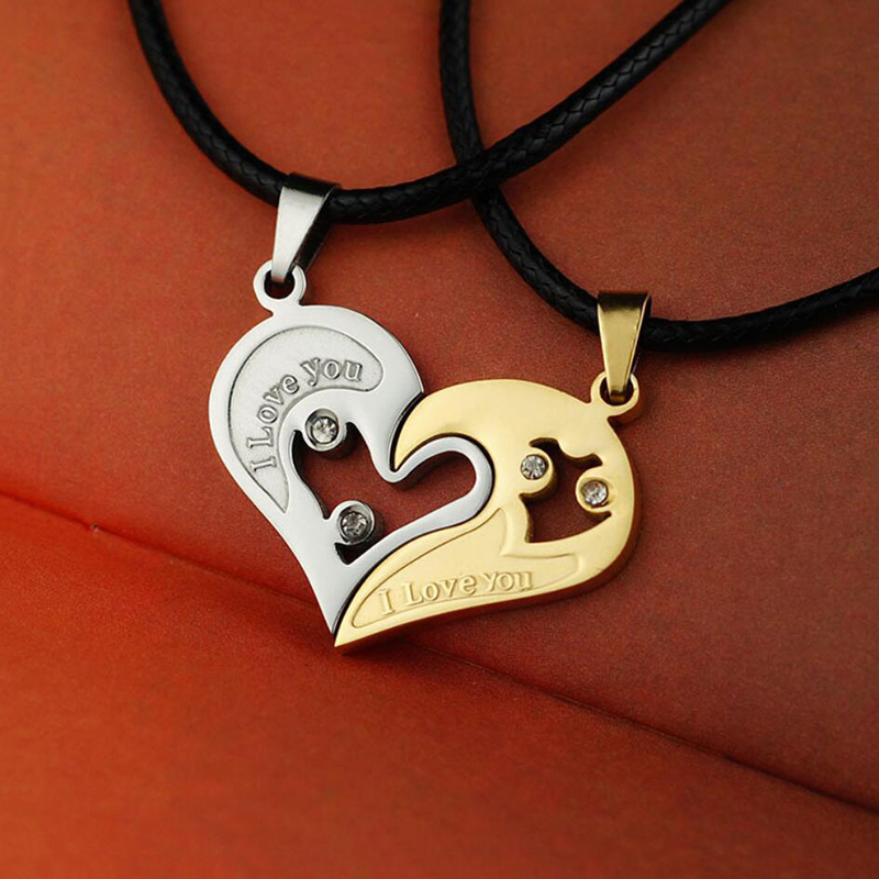 1 Pair Fashion Couple Necklace Jewelry Unisex Lovers Couples I Love You Pendant Necklace Jewelry Best Friends Valentine's Gift