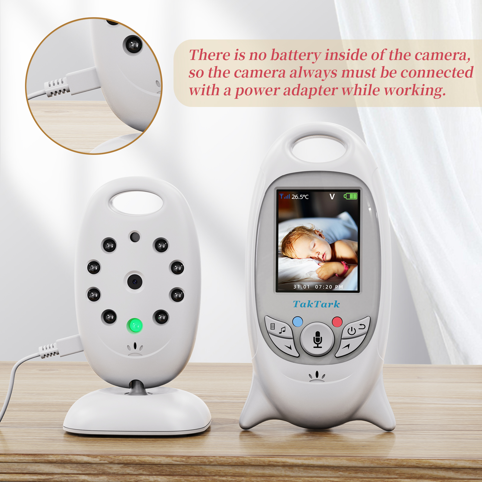 Wireless Video Baby Monitor 2.0 inch Color  Security Camera 2 Way Talk NightVision IR LED Temperature Monitoring with 8 Lullaby