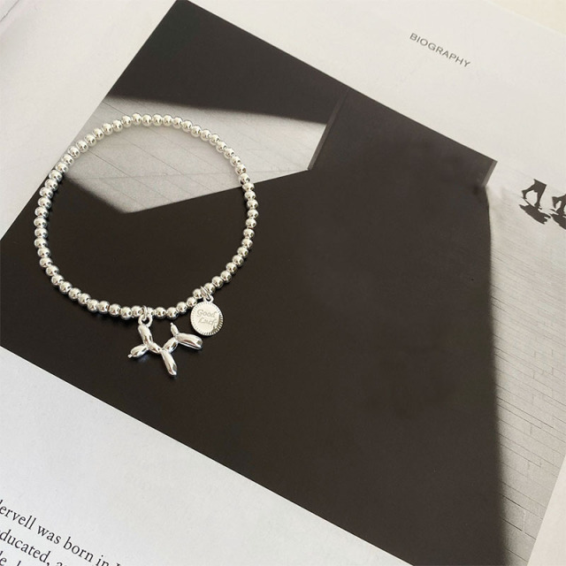 925 Sterling Silver  Letter Brand Puppy Pendant Bracelet Female Handmade Beads Chain Lovely Girl Jewelry