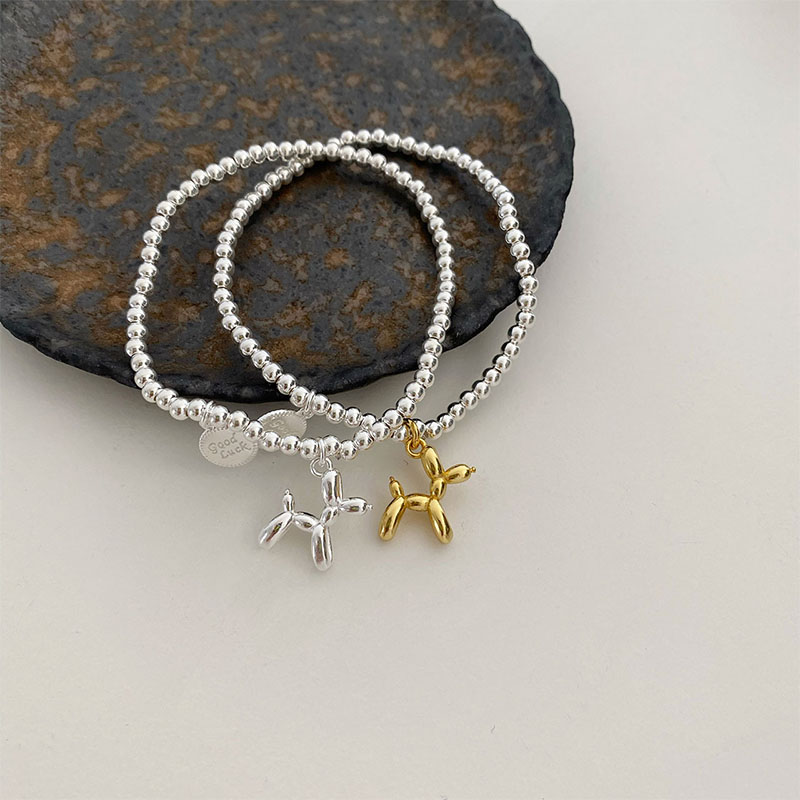 925 Sterling Silver  Letter Brand Puppy Pendant Bracelet Female Handmade Beads Chain Lovely Girl Jewelry