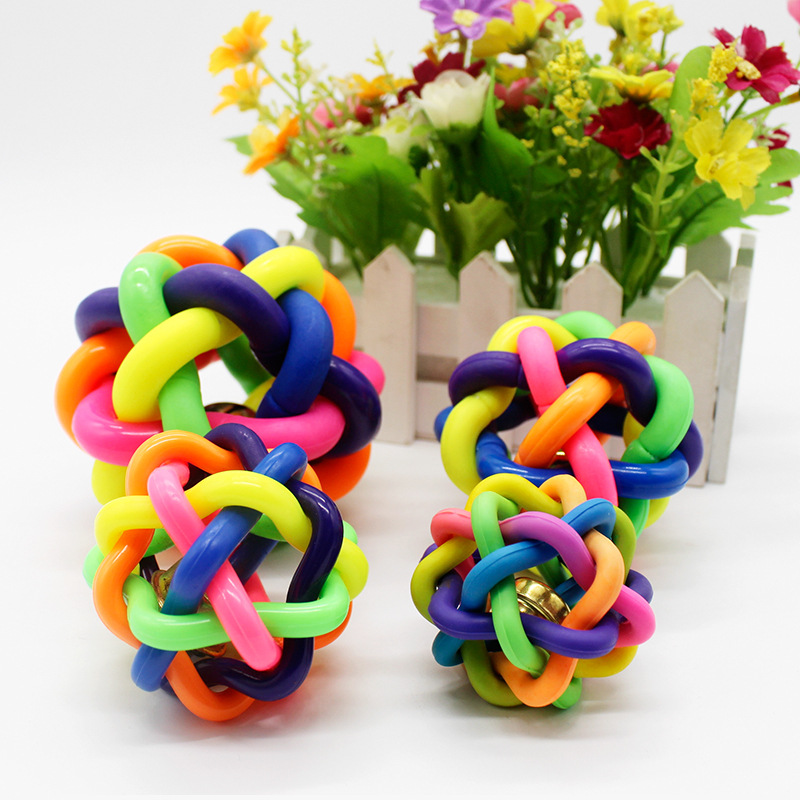 3pcs Pet Dog Puppy Cat Colorful Training Chew Ball Pet Products Bell Squeaky Sound Play Toy Dog Ball Bite Play Ball Dog Accessories