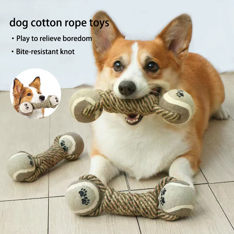 Cotton Dumbbell Rope Teeth Bite-Resistant Ball Dog Toys for Dogs Chew Play Gadgets Accessories Supplies Pet Products Home Garden