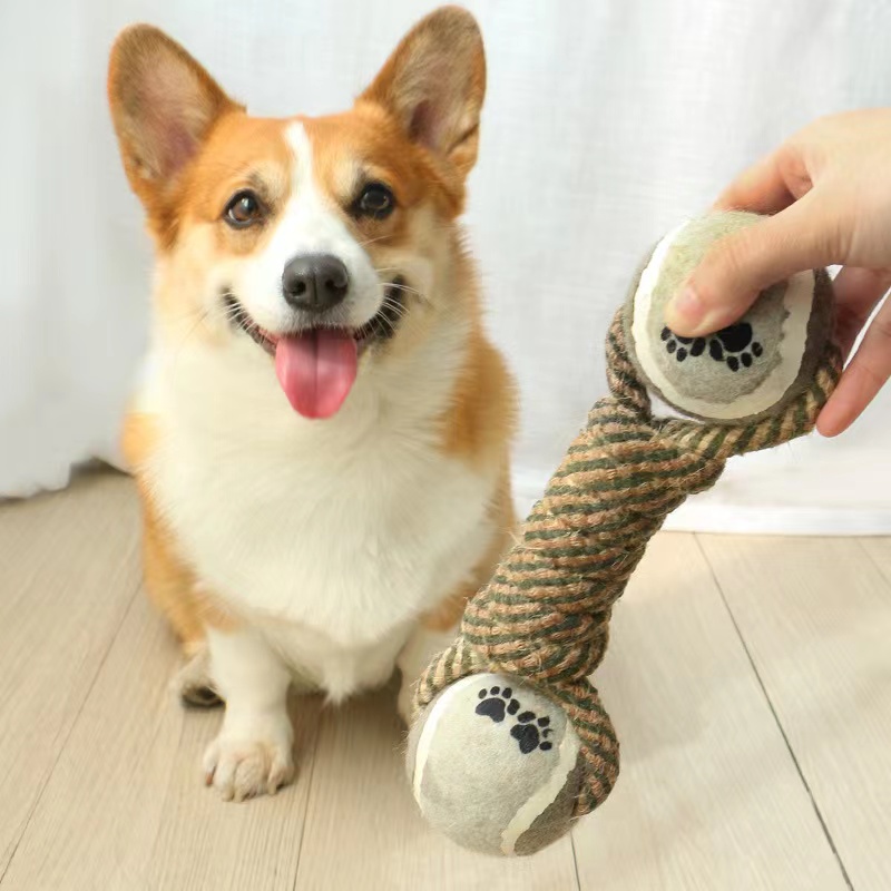 Cotton Dumbbell Rope Teeth Bite-Resistant Ball Dog Toys for Dogs Chew Play Gadgets Accessories Supplies Pet Products Home Garden