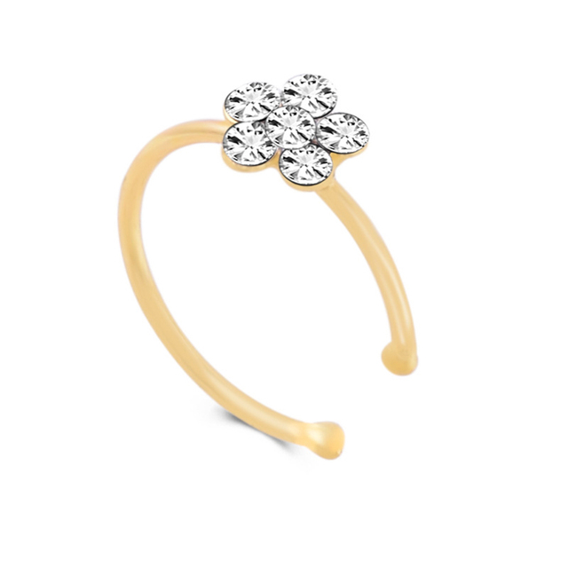 2Pcs Small Thin Rhinestone Crystals Flower Fake Septum Piercing Nose Rings & Studs Faux Clip Nose Hoop Body Jewelry
