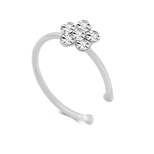 2Pcs Small Thin Rhinestone Crystals Flower Fake Septum Piercing Nose Rings & Studs Faux Clip Nose Hoop Body Jewelry