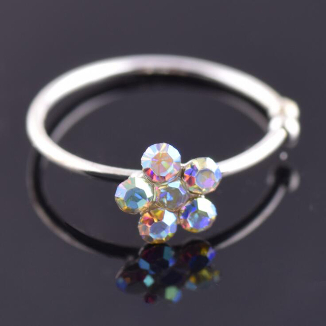 2Pcs Small Thin Rhinestone Crystals Flower Fake Septum Piercing Nose Rings & Studs Faux Clip Nose Hoop Body Jewelry