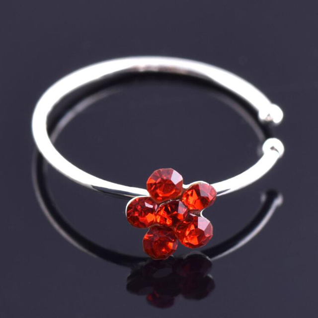 2Pcs Small Thin Rhinestone Crystals Flower Fake Septum Piercing Nose Rings & Studs Faux Clip Nose Hoop Body Jewelry