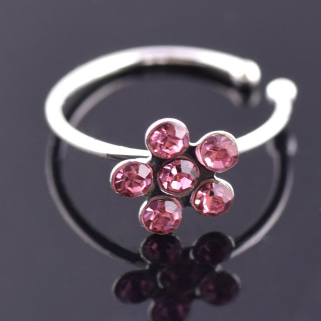 2Pcs Small Thin Rhinestone Crystals Flower Fake Septum Piercing Nose Rings & Studs Faux Clip Nose Hoop Body Jewelry