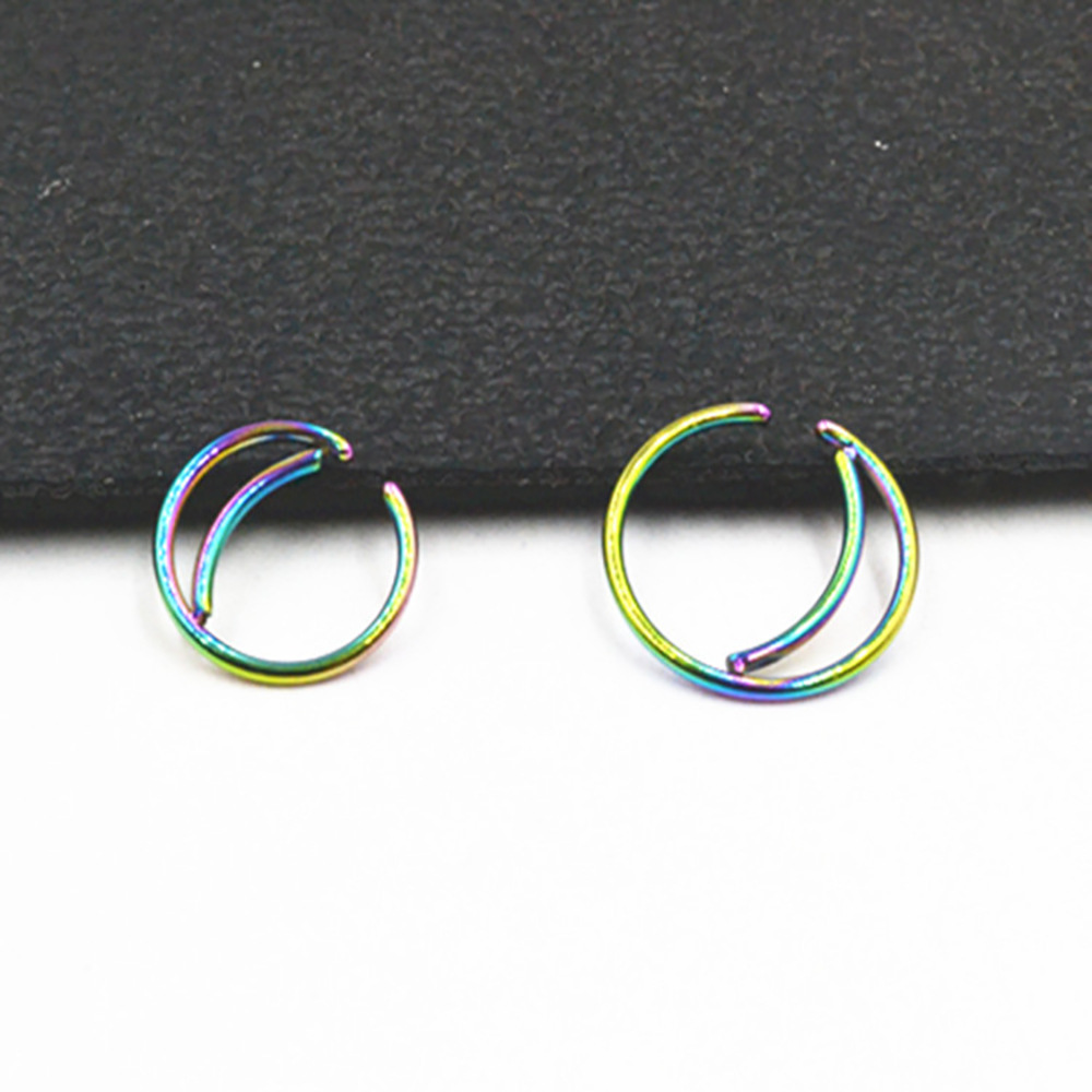 2Pcs Stainless Steel Nose Ring Moon Shape Solid Color Fake Nose Piercing Ear Cartilage Helix Piercing Women Body Jewelry Gift