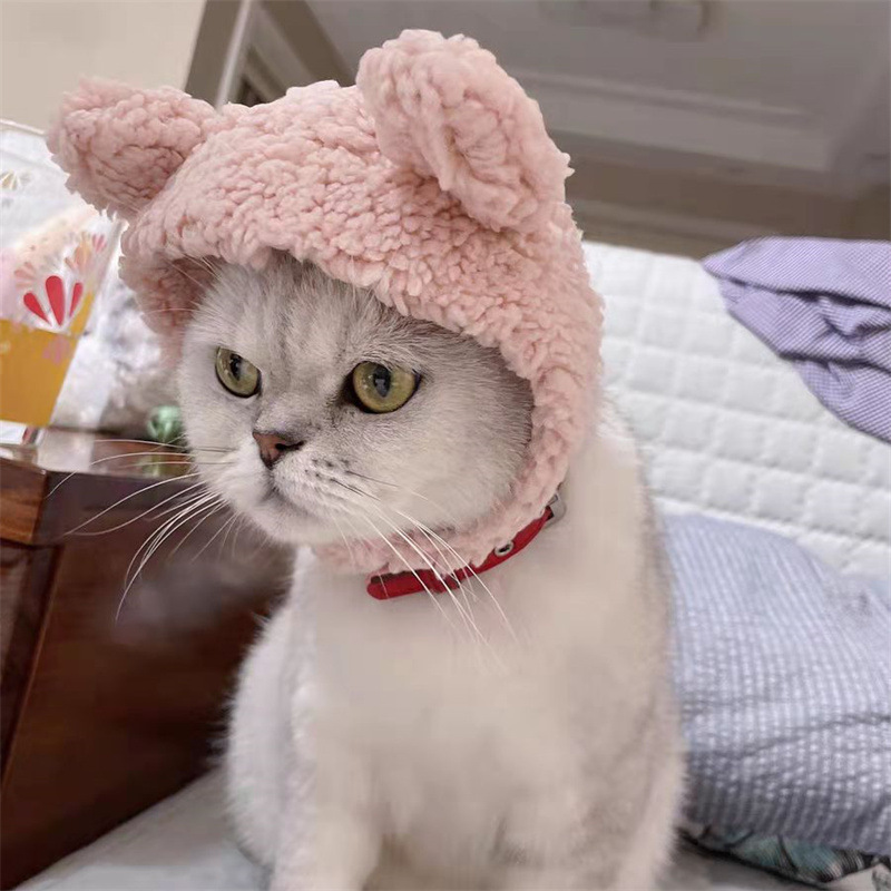 Cat and Dog Hat Comfortable Short Plush Bear Headgear Cat and Dog Cute Headgear for Cat Chihuahua Small Dog Pet Accessories