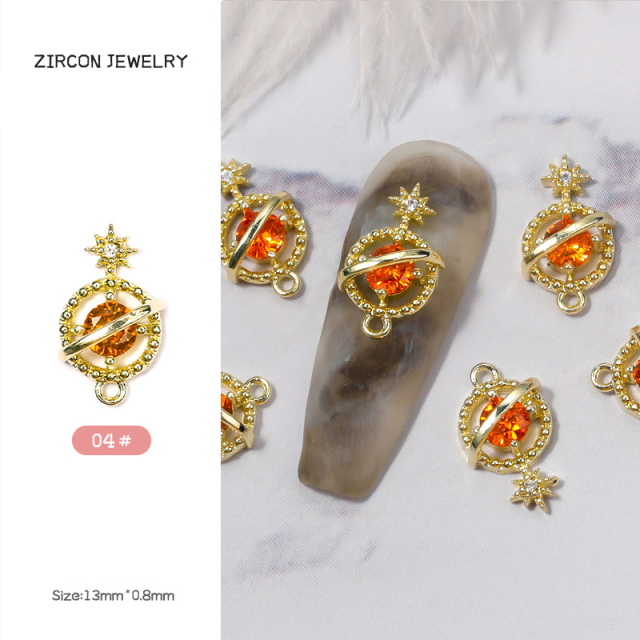 3D Glitter Metal Planet Cross Nail Charms Luxury Metal Deco Charms Design Trendy Rhinestones Alloy Manicure Jewelry 5PCS