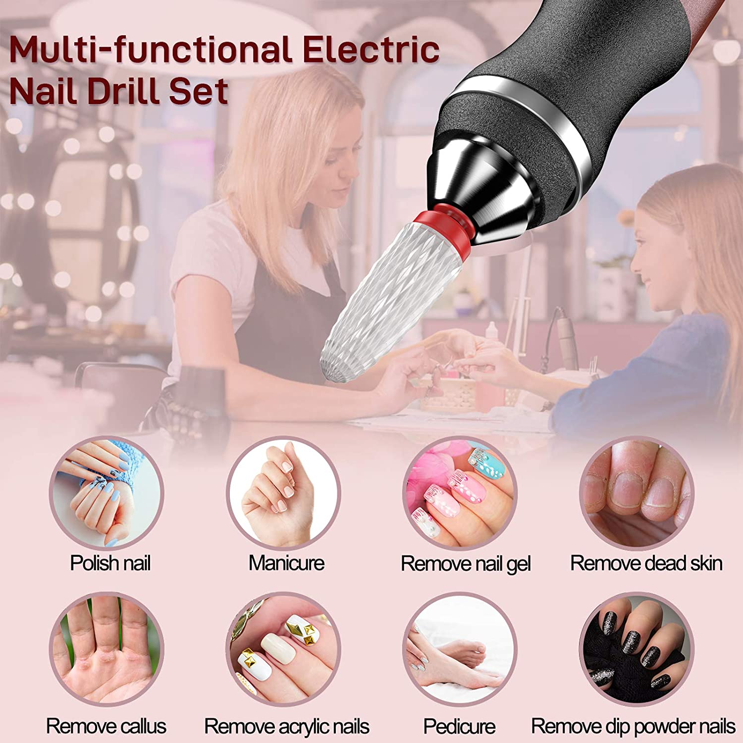 Electric Nail Drill Kit Wireless Drill Nails Aryclic Nail File Machine for Manicure Pedicure Professional Salon Nail Tool Kit