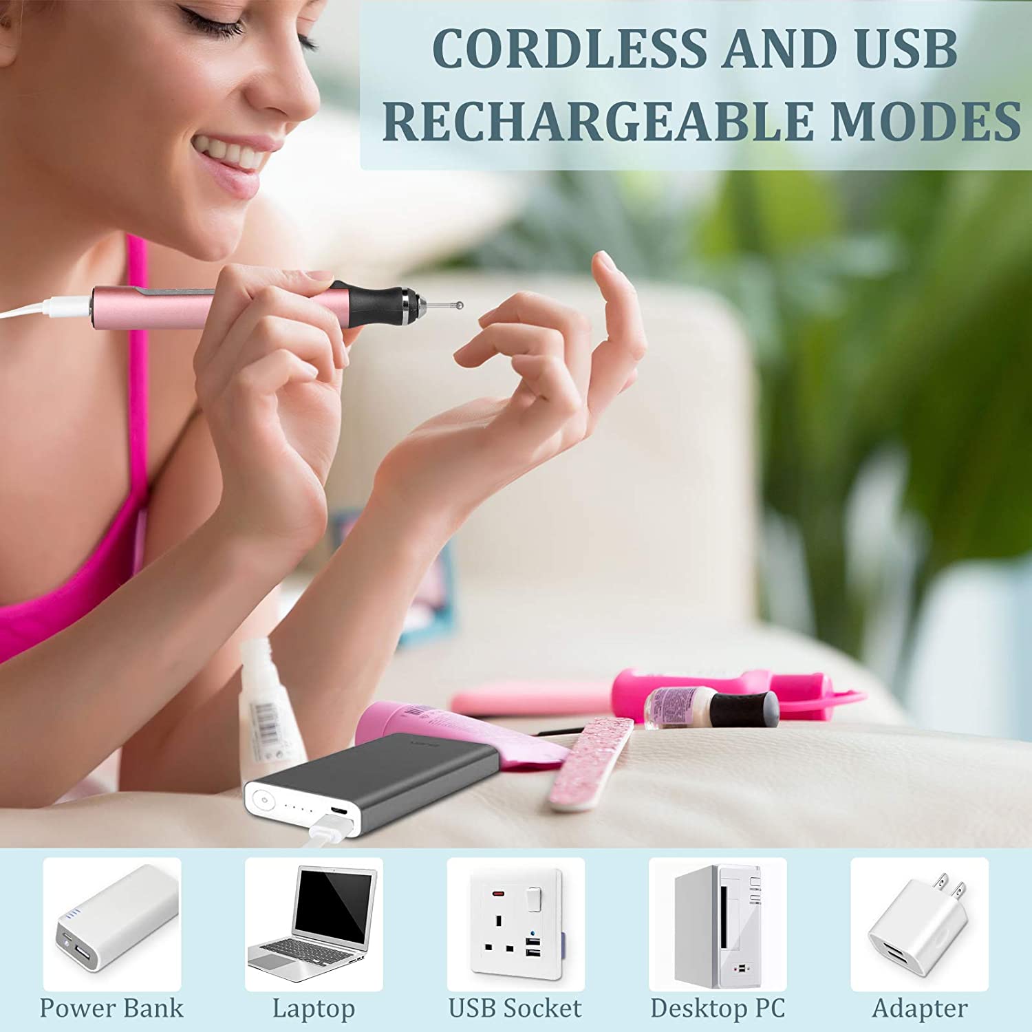 Electric Nail Drill Kit Wireless Drill Nails Aryclic Nail File Machine for Manicure Pedicure Professional Salon Nail Tool Kit