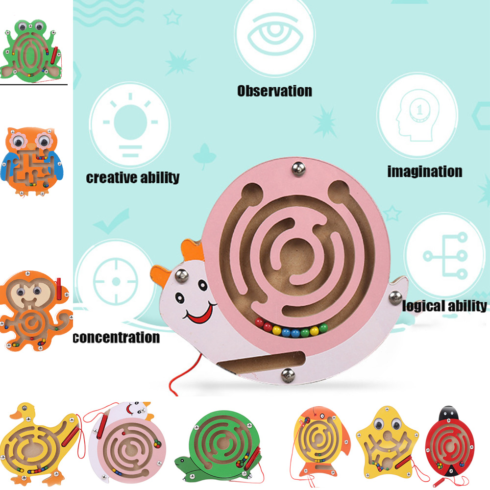 Montessori Wooden Magnetic Maze Toy Cute Animal Monkey Wooden Toy Brain Teaser Track Jigsaw Puzzle Kids Early Educational Toys
