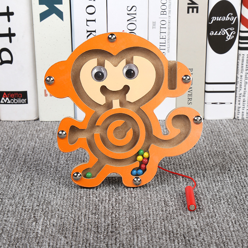 Montessori Wooden Magnetic Maze Toy Cute Animal Monkey Wooden Toy Brain Teaser Track Jigsaw Puzzle Kids Early Educational Toys