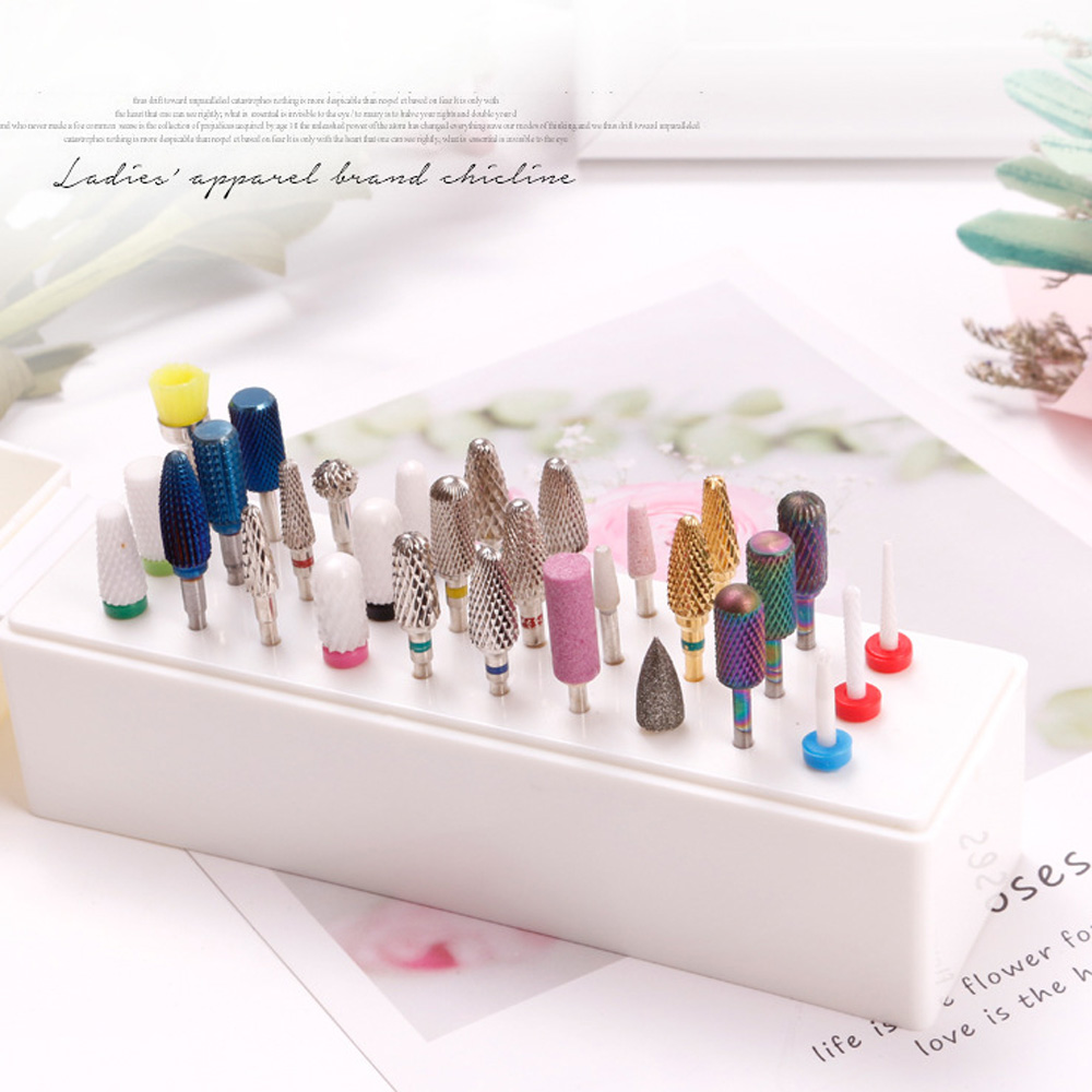 30 Holes Nail Art Drill Storage Box Grinding Polish Head Bit Holder Display Nail Drill Bits Organizer Nail Stand Manicure