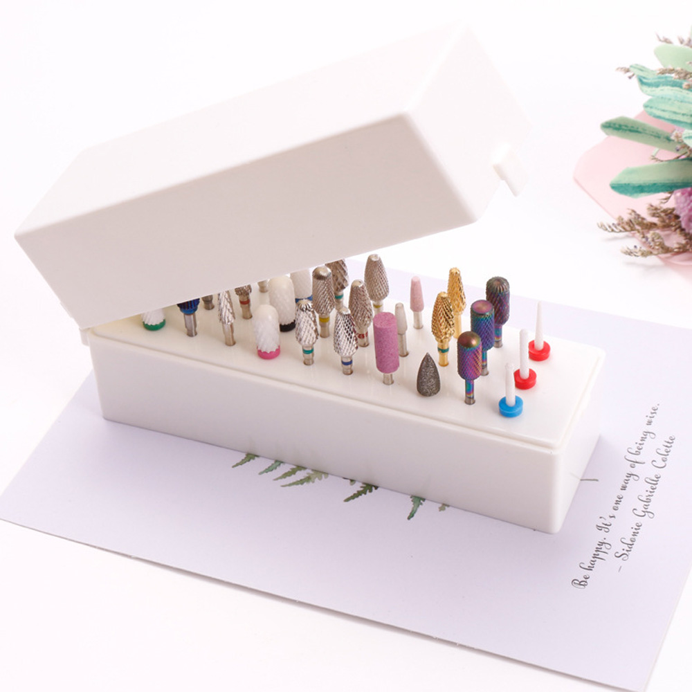 30 Holes Nail Art Drill Storage Box Grinding Polish Head Bit Holder Display Nail Drill Bits Organizer Nail Stand Manicure
