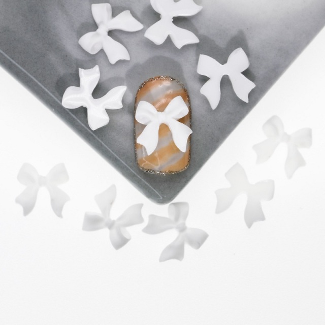 50pcs Bow Resin Nail Art Decoration Black White 3D Long Ribbon Bowknot Ornament Nail Charm Jewelry Design Kawaii DIY Accessories