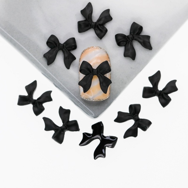 50pcs Bow Resin Nail Art Decoration Black White 3D Long Ribbon Bowknot Ornament Nail Charm Jewelry Design Kawaii DIY Accessories