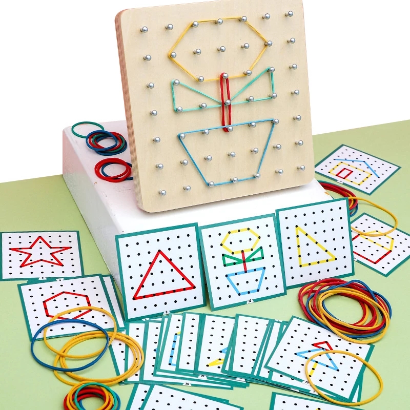 Montessori Baby Creative Toy Graphics Rubber Tie Nail Boards with Cards Childhood Education Preschool Kids Toys Educational