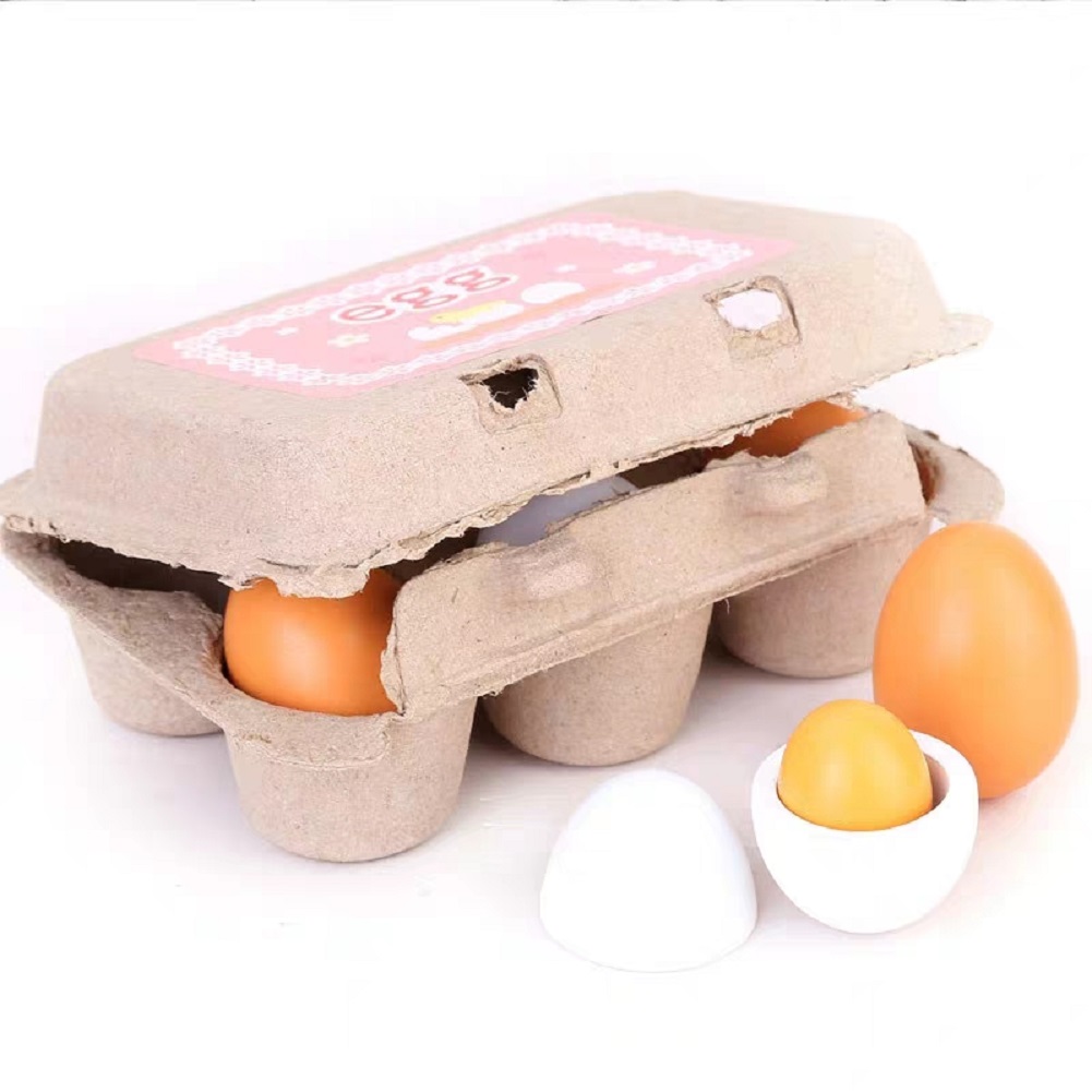 Pudcoco New 6PCS/Packet Baby Kids Pretend Play Preschool Educational Toy Wooden Eggs Yolk Kitchen Cooking Baby Kids Toy Gifts