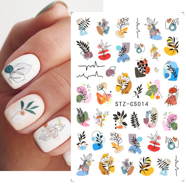 3pcs Abstract Lady Face Nail Decals Water Black Leaf Sliders Paper Nail Art Decor Gel Polish Sticker Manicure Foils