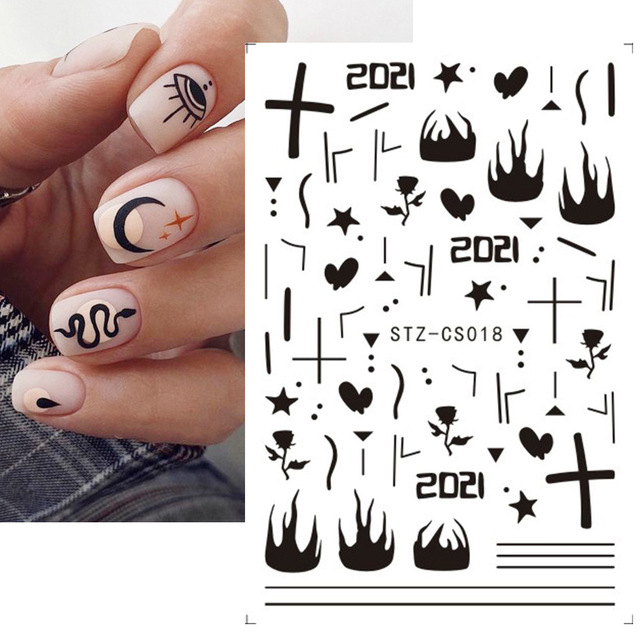 3pcs Abstract Lady Face Nail Decals Water Black Leaf Sliders Paper Nail Art Decor Gel Polish Sticker Manicure Foils