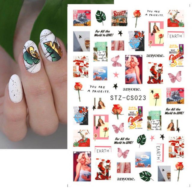 Best Price For Pcs Abstract Lady Face Nail Decals Water Black Leaf Sliders Paper Nail Art Decor