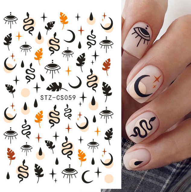 3pcs Abstract Lady Face Nail Decals Water Black Leaf Sliders Paper Nail Art Decor Gel Polish Sticker Manicure Foils