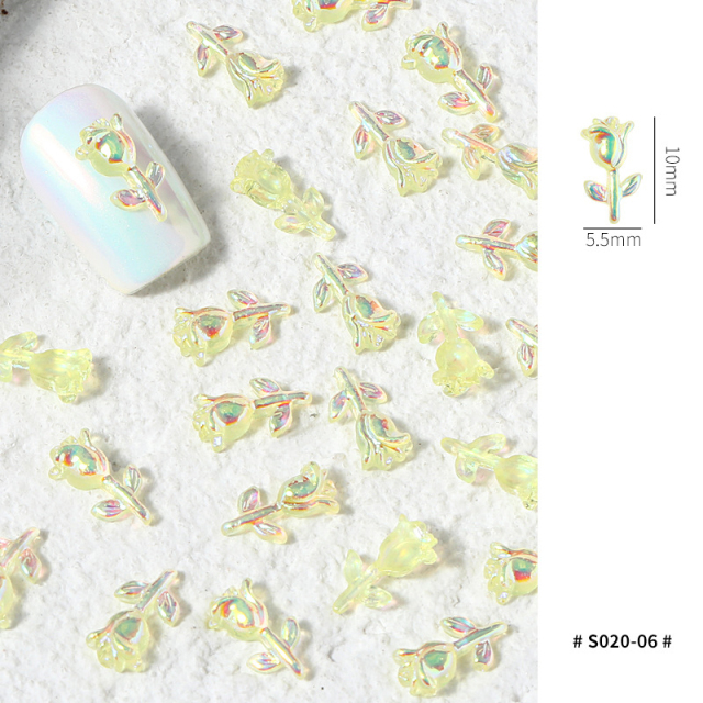 30Pcs 3D Cute Resin Aurora Rose Flowers Nail Art Decorations For Jewelry Charms DIY Manicure Nails Glitter Accessories