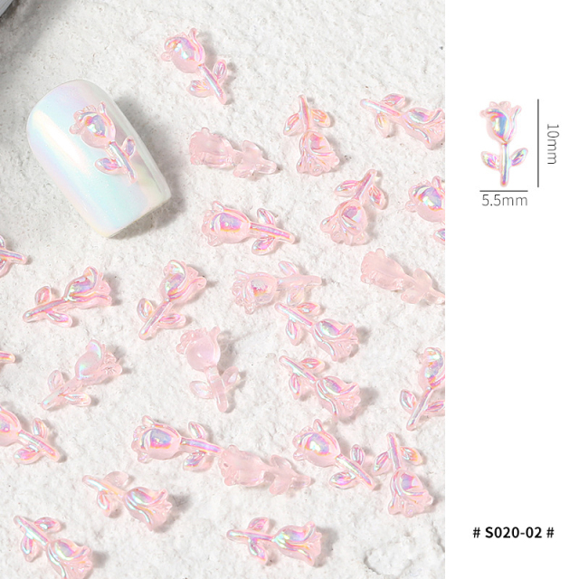 30Pcs 3D Cute Resin Aurora Rose Flowers Nail Art Decorations For Jewelry Charms DIY Manicure Nails Glitter Accessories