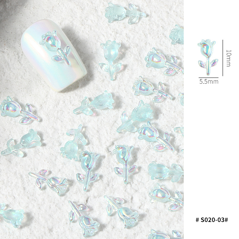 30Pcs 3D Cute Resin Aurora Rose Flowers Nail Art Decorations For Jewelry Charms DIY Manicure Nails Glitter Accessories
