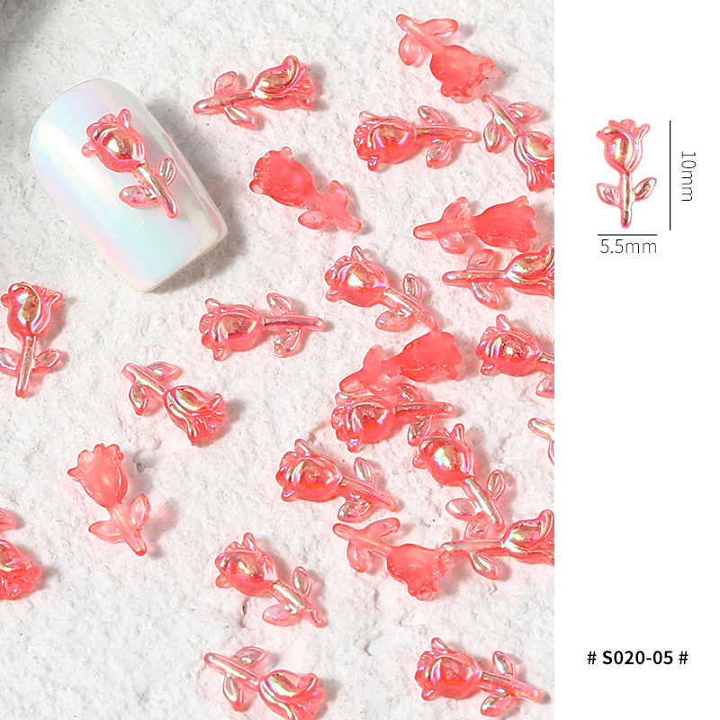 30Pcs 3D Cute Resin Aurora Rose Flowers Nail Art Decorations For Jewelry Charms DIY Manicure Nails Glitter Accessories