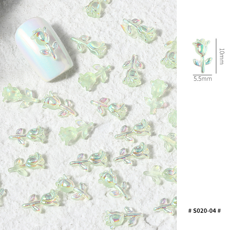 30Pcs 3D Cute Resin Aurora Rose Flowers Nail Art Decorations For Jewelry Charms DIY Manicure Nails Glitter Accessories