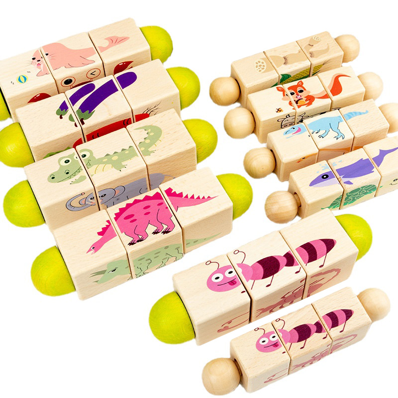 Kids Rotating 3D Jigsaw Puzzle Game Animal Cognitive Wooden Toys for Children 0-3 Years Baby Early Educational Puzzles Toy