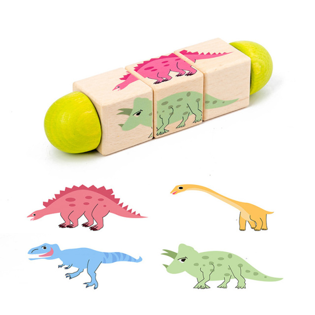 Kids Rotating 3D Jigsaw Puzzle Game Animal Cognitive Wooden Toys for Children 0-3 Years Baby Early Educational Puzzles Toy