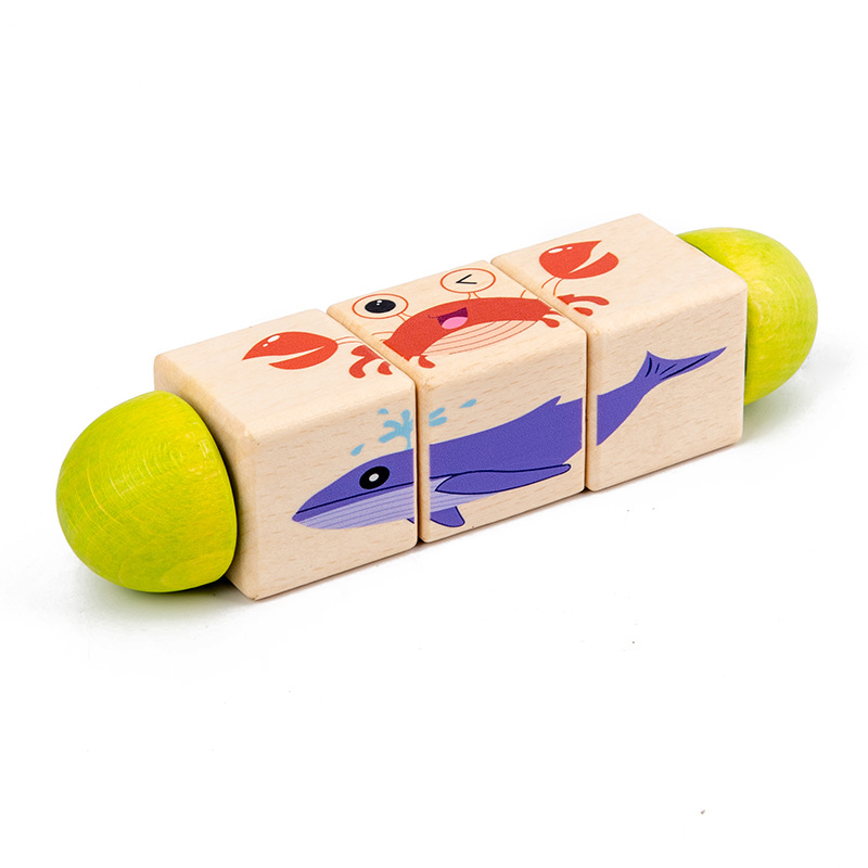 Kids Rotating 3D Jigsaw Puzzle Game Animal Cognitive Wooden Toys for Children 0-3 Years Baby Early Educational Puzzles Toy