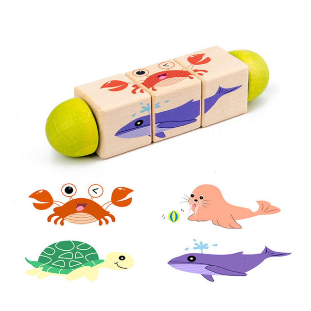 Kids Rotating 3D Jigsaw Puzzle Game Animal Cognitive Wooden Toys for Children 0-3 Years Baby Early Educational Puzzles Toy