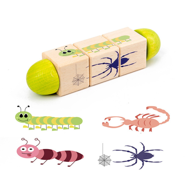 Kids Rotating 3D Jigsaw Puzzle Game Animal Cognitive Wooden Toys for Children 0-3 Years Baby Early Educational Puzzles Toy