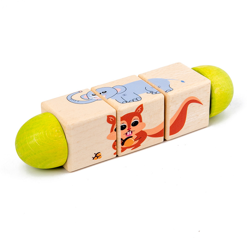 Kids Rotating 3D Jigsaw Puzzle Game Animal Cognitive Wooden Toys for Children 0-3 Years Baby Early Educational Puzzles Toy